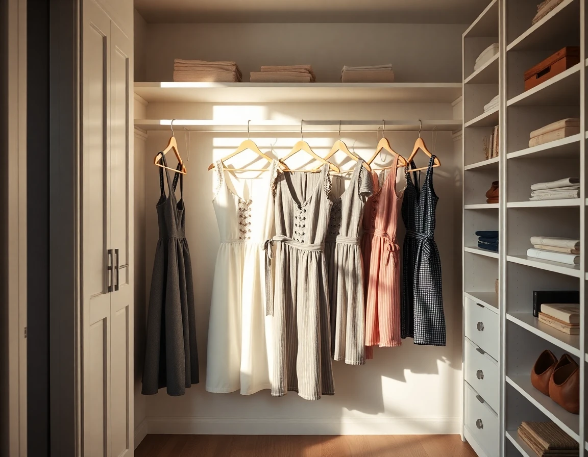 Aufgeräumter Kleiderschrank mit zehn Dirndln